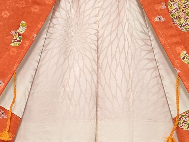 平和屋着物∞極上　銀座　志ま亀　羽織　型染め　舞花文　梅赤　丹色地　たとう紙付き　逸品　未使用　CYAA4812s6