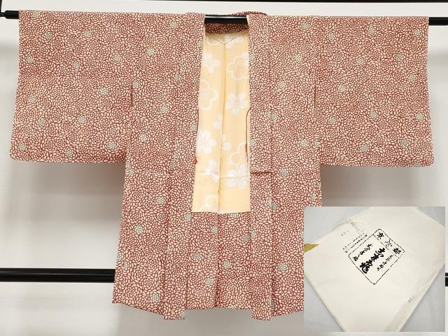 平和屋着物∞極上　銀座　志ま亀　羽織　型染め　花尽くし　練色地　たとう紙付き　逸品　未使用　CYAA4813s6