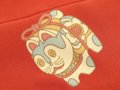 平和屋着物●上質な長襦袢　無双仕立て　玩具文　金彩　茜色地　逸品　CYAA4818s6