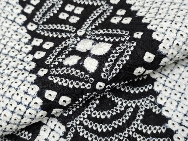 平和屋本店●極上　本疋田絞り　小紋　切嵌吉祥文　黒地　ほていや扱い　逸品　CYAA4819s6