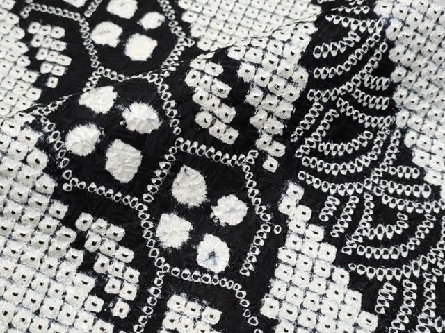 平和屋本店●極上　本疋田絞り　小紋　切嵌吉祥文　黒地　ほていや扱い　逸品　CYAA4819s6