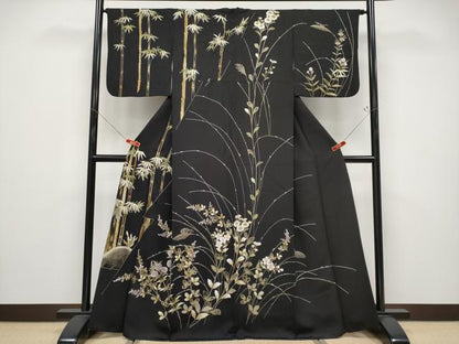 平和屋本店●極上　中国三大刺繍　相良刺繍　総刺繍　訪問着　枝花文　黒地　金糸　逸品　CYAA4821s6