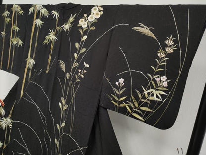 平和屋本店●極上　中国三大刺繍　相良刺繍　総刺繍　訪問着　枝花文　黒地　金糸　逸品　CYAA4821s6