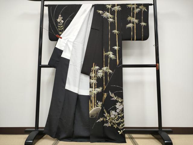 平和屋本店●極上　中国三大刺繍　相良刺繍　総刺繍　訪問着　枝花文　黒地　金糸　逸品　CYAA4821s6