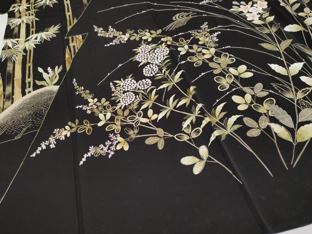 平和屋本店●極上　中国三大刺繍　相良刺繍　総刺繍　訪問着　枝花文　黒地　金糸　逸品　CYAA4821s6