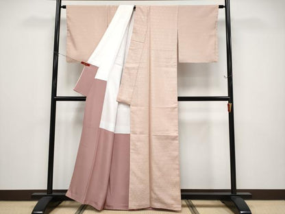 平和屋着物●極上 京都・西陣 織元ブランド 秦流舎 お召 色無地 秦流織 有職浮文織 草木織彩襲 赤白橡色 反端付き 逸品 未使用 CYAA4824s6