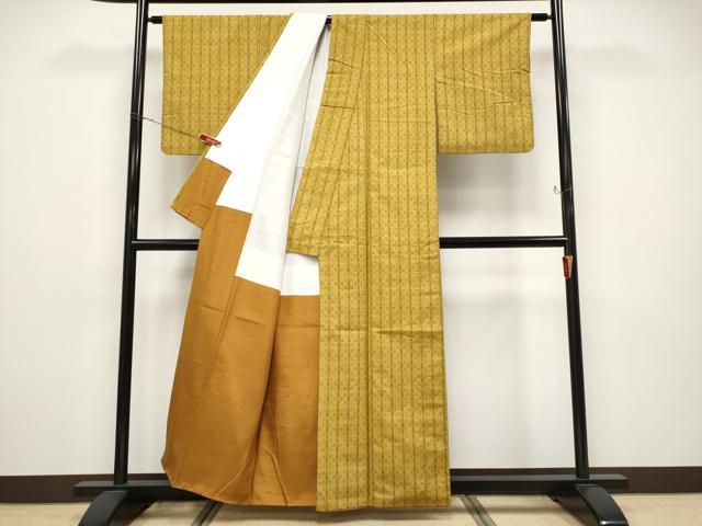 平和屋着物●極上　紬　花織　山吹茶色地　逸品　CYAA4825s6