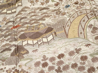 平和屋本店●極上　中国三大刺繍　相良刺繍　総刺繍　訪問着　ぜんまい紬　御所解文　肌色地　逸品　CYAA4838s6