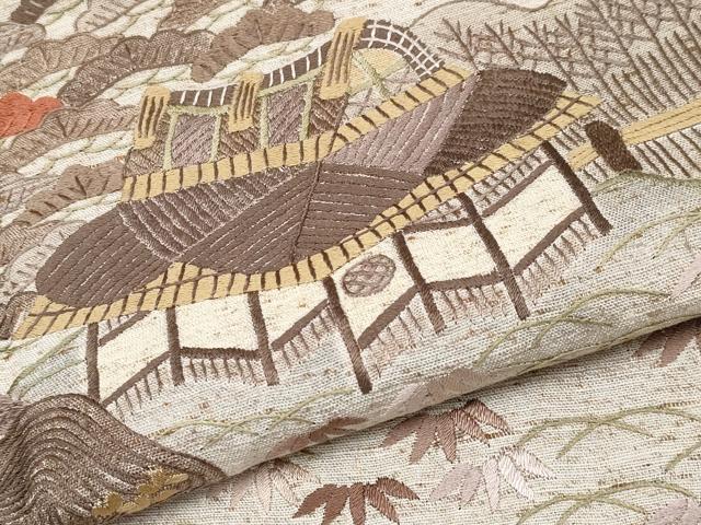 平和屋本店●極上　中国三大刺繍　相良刺繍　総刺繍　訪問着　ぜんまい紬　御所解文　肌色地　逸品　CYAA4838s6