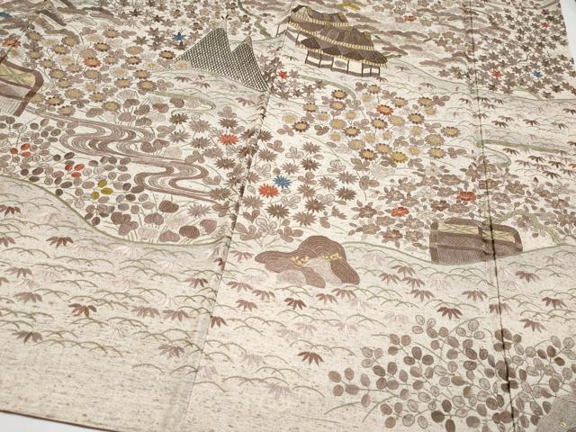 平和屋本店●極上　中国三大刺繍　相良刺繍　総刺繍　訪問着　ぜんまい紬　御所解文　肌色地　逸品　CYAA4838s6