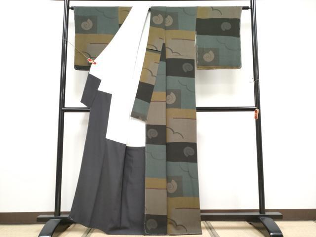 平和屋着物●極上　Maru　Factory　丸山正　小紋　抽象文　鬼しぼ縮緬　逸品　未使用　CYAA4839s6