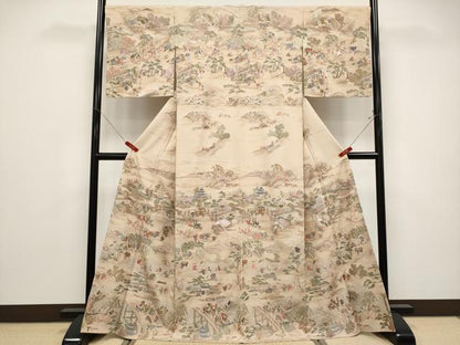 平和屋着物●極上　中国三大刺繍　相良刺繍　総刺繍　訪問着　人物風景文　肌色地　逸品　CYAA4840s6
