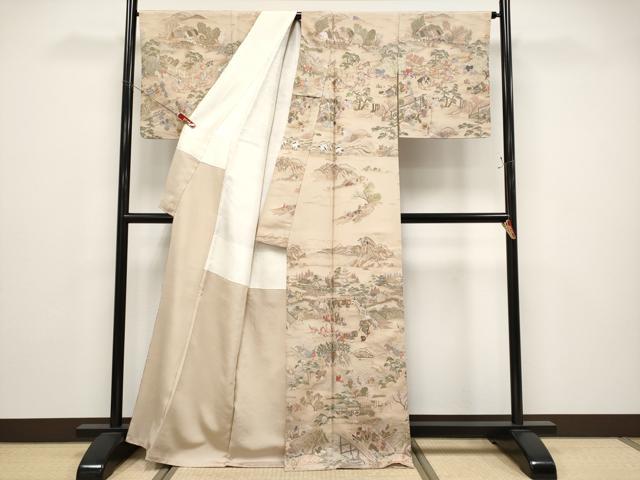 平和屋着物●極上　中国三大刺繍　相良刺繍　総刺繍　訪問着　人物風景文　肌色地　逸品　CYAA4840s6