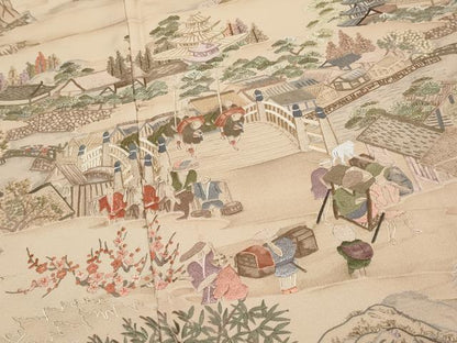 平和屋着物●極上　中国三大刺繍　相良刺繍　総刺繍　訪問着　人物風景文　肌色地　逸品　CYAA4840s6