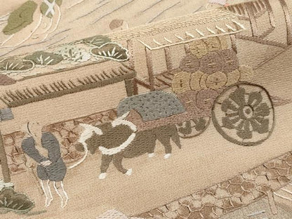 平和屋着物●極上　中国三大刺繍　相良刺繍　総刺繍　訪問着　人物風景文　肌色地　逸品　CYAA4840s6