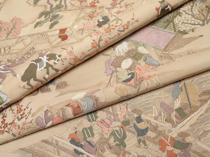 平和屋着物●極上　中国三大刺繍　相良刺繍　総刺繍　訪問着　人物風景文　肌色地　逸品　CYAA4840s6