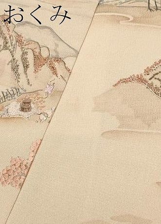平和屋着物●極上　中国三大刺繍　相良刺繍　総刺繍　訪問着　人物風景文　肌色地　逸品　CYAA4840s6