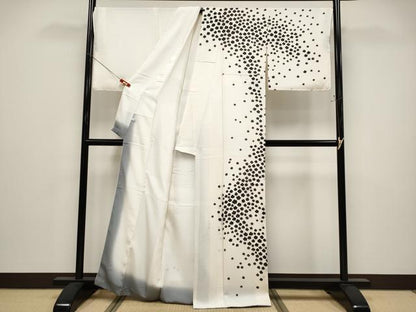 平和屋本店●極上　東京友禅　菅有鬼一　訪問着　舞花文　白地　反端付き　逸品　未使用　CYAA4842s6
