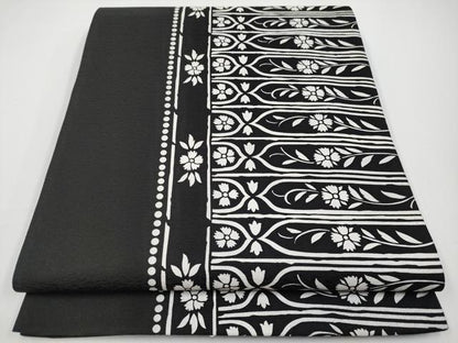 平和屋着物●極上　東京友禅　菅有鬼一　六通柄袋帯　草花文　黒地　逸品　未使用　CYAA5033s6