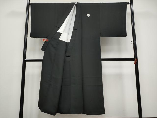 平和屋着物●極上　男性　黒紋付　羽織・長襦袢セット　羽裏：風景文　長襦袢：空五倍子色地　逸品　CYAA4846s6