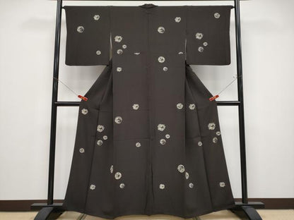 平和屋着物●極上　印傳　小紋　花丸文　赤墨色地　逸品　CYAA4851s6