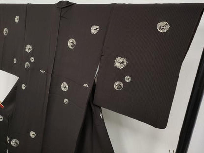 平和屋着物●極上　印傳　小紋　花丸文　赤墨色地　逸品　CYAA4851s6