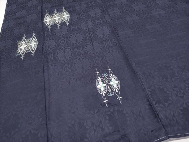 平和屋着物●極上　訪問着　総刺繍　花唐草文　紫黒色地　銀糸　反端付き　逸品　未使用　CYAA4859s6