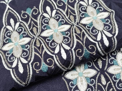 平和屋着物●極上　訪問着　総刺繍　花唐草文　紫黒色地　銀糸　反端付き　逸品　未使用　CYAA4859s6