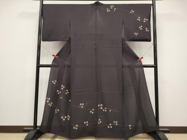 平和屋着物＊極上　夏物　訪問着　網代紋紗　葵　金彩　紅消鼠色地　鈴乃屋扱い　逸品　CYAA4860s6