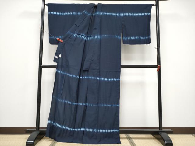 平和屋着物＊極上　夏物　撫松庵　訪問着・浴衣兼用　セオアルファ　横段文　濃紺地　洗える着物　逸品　CYAA4861s6