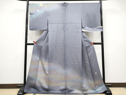 平和屋本店●極上　久保田一竹　幻の辻が花　訪問着　暈し染め　金通し地　薄鼠色地　反端付き　逸品　CYAA4864s6