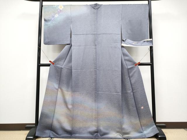 平和屋本店●極上　久保田一竹　幻の辻が花　訪問着　暈し染め　金通し地　薄鼠色地　反端付き　逸品　CYAA4864s6