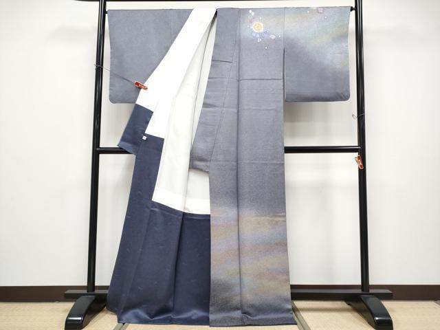 平和屋本店●極上　久保田一竹　幻の辻が花　訪問着　暈し染め　金通し地　薄鼠色地　反端付き　逸品　CYAA4864s6