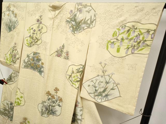 平和屋本店●極上　友禅作家　大槻純　訪問着　草花文　金銀彩　蜂蜜色地　さが美扱い　逸品　未使用　CYAA4865s6