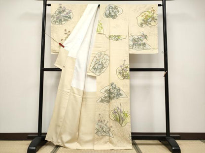 平和屋本店●極上　友禅作家　大槻純　訪問着　草花文　金銀彩　蜂蜜色地　さが美扱い　逸品　未使用　CYAA4865s6