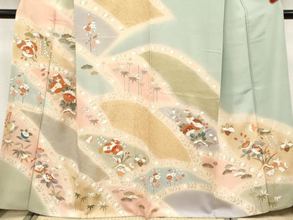 平和屋本店●極上　創業460年・千總　訪問着　駒刺繍　枝花文　暈し染め　金彩　柳鼠色地　逸品　CYAA4867s6