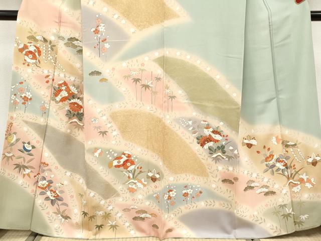 平和屋本店●極上　創業460年・千總　訪問着　駒刺繍　枝花文　暈し染め　金彩　柳鼠色地　逸品　CYAA4867s6
