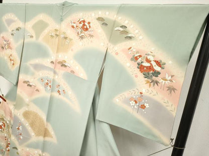 平和屋本店●極上　創業460年・千總　訪問着　駒刺繍　枝花文　暈し染め　金彩　柳鼠色地　逸品　CYAA4867s6