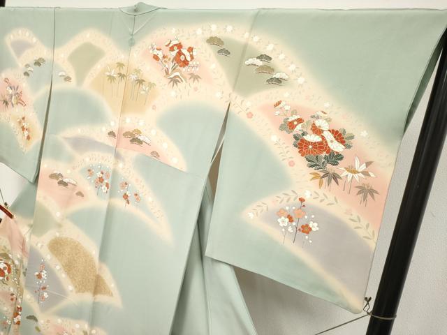 平和屋本店●極上　創業460年・千總　訪問着　駒刺繍　枝花文　暈し染め　金彩　柳鼠色地　逸品　CYAA4867s6