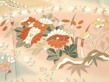 平和屋本店●極上　創業460年・千總　訪問着　駒刺繍　枝花文　暈し染め　金彩　柳鼠色地　逸品　CYAA4867s6