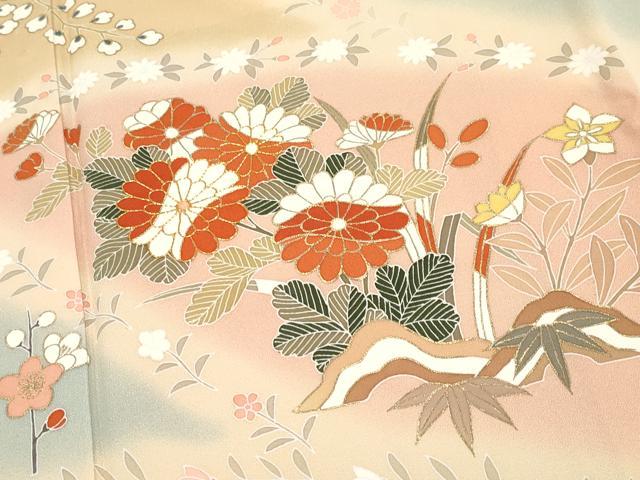 平和屋本店●極上　創業460年・千總　訪問着　駒刺繍　枝花文　暈し染め　金彩　柳鼠色地　逸品　CYAA4867s6