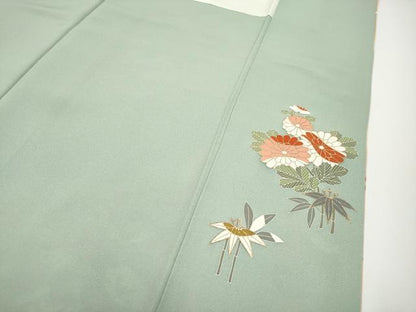 平和屋本店●極上　創業460年・千總　訪問着　駒刺繍　枝花文　暈し染め　金彩　柳鼠色地　逸品　CYAA4867s6