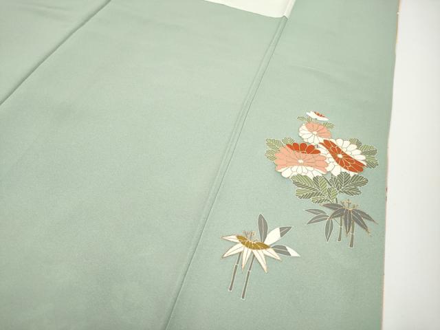 平和屋本店●極上　創業460年・千總　訪問着　駒刺繍　枝花文　暈し染め　金彩　柳鼠色地　逸品　CYAA4867s6
