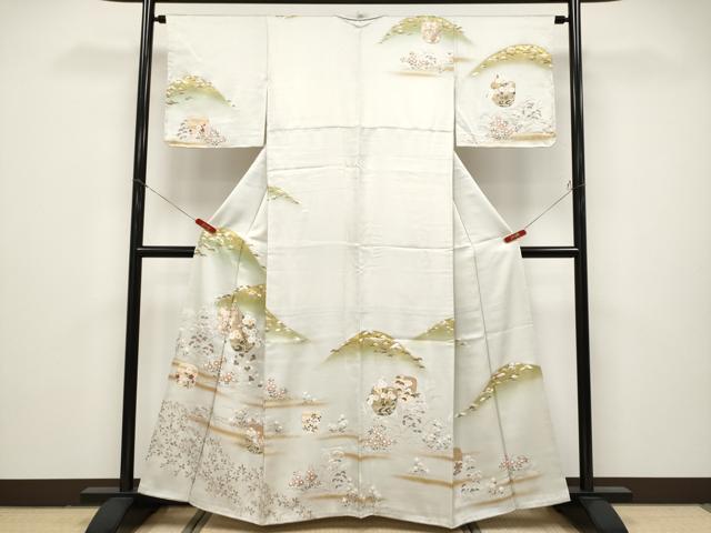 平和屋着物●極上　訪問着　駒刺繍　霞遠山草花文　金彩　逸品　未使用　CYAA4868s6