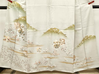 平和屋着物●極上　訪問着　駒刺繍　霞遠山草花文　金彩　逸品　未使用　CYAA4868s6