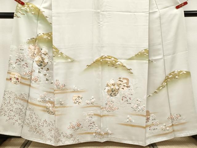平和屋着物●極上　訪問着　駒刺繍　霞遠山草花文　金彩　逸品　未使用　CYAA4868s6