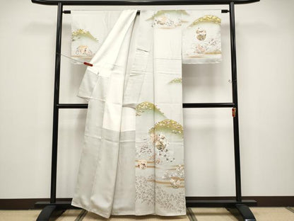 平和屋着物●極上　訪問着　駒刺繍　霞遠山草花文　金彩　逸品　未使用　CYAA4868s6