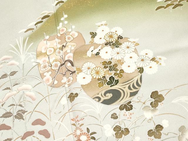 平和屋着物●極上　訪問着　駒刺繍　霞遠山草花文　金彩　逸品　未使用　CYAA4868s6