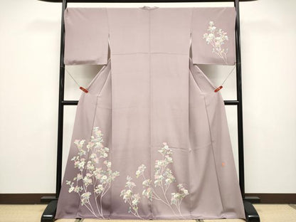 平和屋本店●極上　本加賀友禅作家　野路博　訪問着　枝花文　薄柿色地　逸品　CYAA4869s6