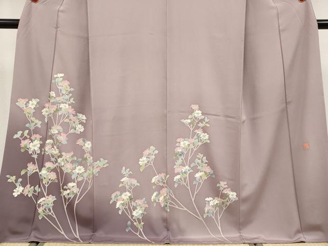 平和屋本店●極上　本加賀友禅作家　野路博　訪問着　枝花文　薄柿色地　逸品　CYAA4869s6